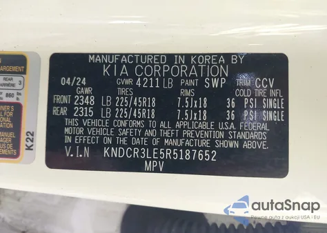 2024 Kia Niro Ex Touring z USA, uszkodzony, nr VIN KNDCR3LE5R5187652